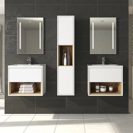 Hudson Reed Coast 600mm Wall Mounted Vanity Unit With Open Shelf & Basin - Gloss White/Coco Bolo 5 Hudson Reed Coast 600mm Wall Mounted Vanity Unit With Open Shelf & Basin - Gloss White/Coco Bolo - Image 3