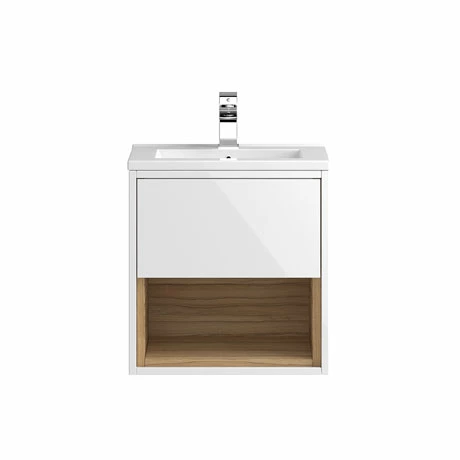 Hudson Reed Coast 500mm Wall Mounted Vanity Unit with Open Shelf & Basin - Gloss White/Coco Bolo Hudson Reed Coast 500mm Wall Mounted Vanity Unit With Open Shelf & Basin - Gloss White/Coco Bolo -Hudson Reed Shop A BM COWCB 5WMV P