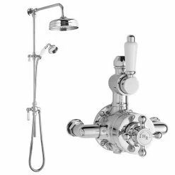 Hudson Reed Twin Shower Valve With Victorian Grand Rigid Riser Kit - Chrome