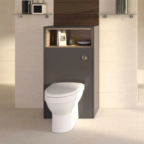 Hudson Reed Coast 600mm WC Unit With Open Shelf - Grey Gloss/Driftwood 4 Hudson Reed Coast 600mm WC Unit With Open Shelf - Grey Gloss/Driftwood - Image 2
