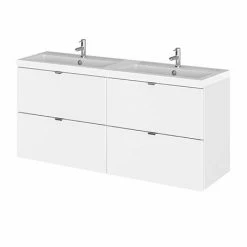 Hudson Reed 1200mm Gloss White Full Depth Wall Hung 4-Drawer Unit & Double Basin