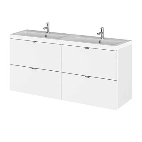 Hudson Reed 1200mm Gloss White Full Depth Wall Hung 4-Drawer Unit & Double Basin Hudson Reed 1200mm Gloss White Full Depth Wall Hung 4-Drawer Unit & Double Basin -Hudson Reed Shop CBI132 P