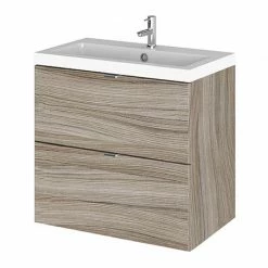 Hudson Reed 600mm Driftwood Full Depth Wall Hung 2-Drawer Unit & Basin