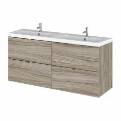 Hudson Reed 1200mm Driftwood Full Depth Wall Hung 4-Drawer Unit & Double Basin