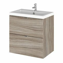 Hudson Reed Fusion 500mm Driftwood Full Depth Wall Hung 2-Drawer Unit & Basin