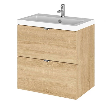 Hudson Reed Fusion 500mm Natural Oak Full Depth Wall Hung 2-Drawer Unit & Basin