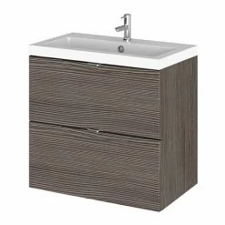 Hudson Reed 600mm Grey Avola Full Depth Wall Hung 2-Drawer Unit & Basin