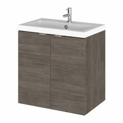 Hudson Reed Fusion 500mm Grey Avola Full Depth Wall Hung 2-Door Unit & Basin