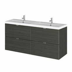 Hudson Reed 1200mm Hacienda Black Full Depth Wall Hung 4-Drawer Unit & Double Basin