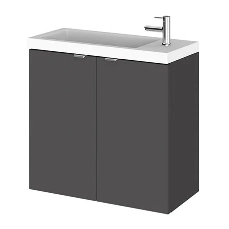 Hudson Reed 600mm Gloss Grey Wall Hung Compact Unit & Basin Hudson Reed 600mm Gloss Grey Wall Hung Compact Unit & Basin -Hudson Reed Shop CBI929 P