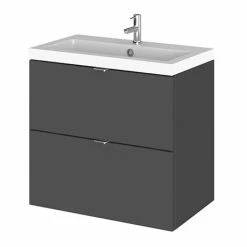 Hudson Reed 600mm Gloss Grey Full Depth Wall Hung 2-Drawer Unit & Basin
