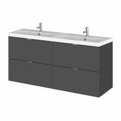 Hudson Reed 1200mm Gloss Grey Full Depth Wall Hung 4-Drawer Unit & Double Basin
