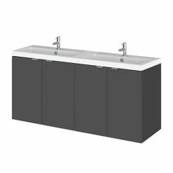Hudson Reed 1200mm Gloss Grey Wall Hung Combination Unit & Double Basin (600 Vanity X 2)
