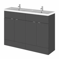 Hudson Reed Fusion 1200mm Gloss Grey Full Depth Floorstanding Unit & Double Basin