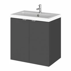 Hudson Reed Fusion 500mm Gloss Grey Full Depth Wall Hung 2-Door Unit & Basin