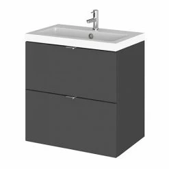 Hudson Reed Fusion 500mm Gloss Grey Full Depth Wall Hung 2-Drawer Unit & Basin