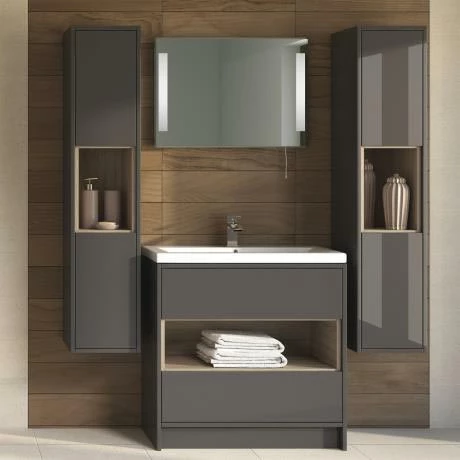 Hudson Reed Coast 800mm Floorstanding 2 Drawer Vanity Unit with Open Shelf & Basin - Grey Gloss/Driftwood Hudson Reed Coast 800mm Floorstanding 2 Drawer Vanity Unit With Open Shelf & Basin - Grey Gloss/Driftwood -Hudson Reed Shop Coast 800mm Floorstanding 2 Drawer Vanity Unit with Open Shelf and Basin d2 460