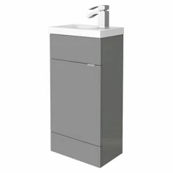 Hudson Reed 405mm Gloss Grey Compact Floor Standing Vanity Unit Inc. Basin