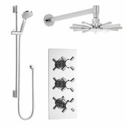Hudson Reed - Kristal Triple Shower Valve With Cloudburst Fixed Head & Slider Rail Kit