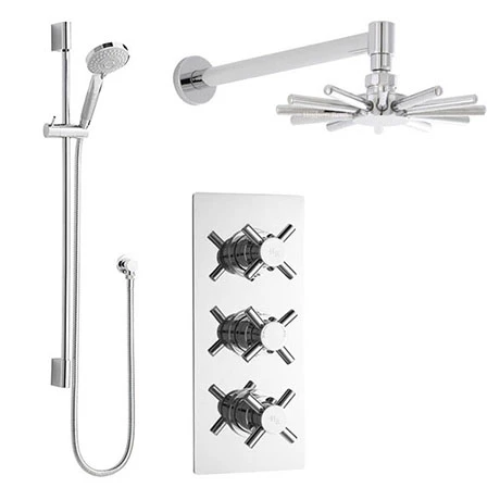 Hudson Reed - Kristal Triple Shower Valve with Cloudburst Fixed Head & Slider Rail Kit Hudson Reed - Kristal Triple Shower Valve With Cloudburst Fixed Head & Slider Rail Kit -Hudson Reed Shop HRTVKP P1