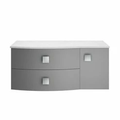 Hudson Reed Sarenna Wall Hung Countertop Vanity Unit - Dove Grey - 1000mm With White Marble Top