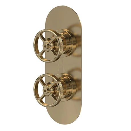 Hudson Reed Revolution Industrial Twin Concealed Thermostatic Shower Valve with Diverter - Brushed Brass - SIWTW802 Hudson Reed Revolution Industrial Twin Concealed Thermostatic Shower Valve With Diverter - Brushed Brass - SIWTW802 -Hudson Reed Shop SIWTW802 m