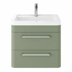Hudson Reed Solar 600mm Wall Hung Cabinet & Basin - Matt Fern Green - SOL802