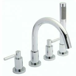 Hudson Reed - Tec Lever 4 Tap Hole Bath Mixer With Swivel Spout, Shower Kit & Hose Retainer