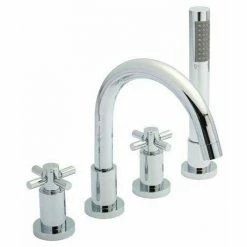 Hudson Reed - Tec Crosshead 4 Tap Hole Bath Mixer With Swivel Spout, Shower Kit & Hose Retainer