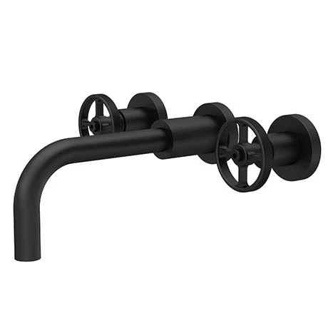 Hudson Reed Revolution Industrial 3TH Wall Mounted Basin Mixer - Matt Black - TIW417 3 Hudson Reed Revolution Industrial 3TH Wall Mounted Basin Mixer - Matt Black - TIW417