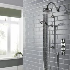 Hudson Reed Topaz Black Triple Concealed Shower With Slide Rail Kit & Fixed Head