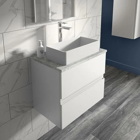 Hudson Reed Urban 600mm Satin White Vanity Unit - Wall Hung 2 Drawer Unit with Grey Worktop Hudson Reed Urban 600mm Satin White Vanity Unit - Wall Hung 2 Drawer Unit With Grey Worktop -Hudson Reed Shop URB104LBG D1 460
