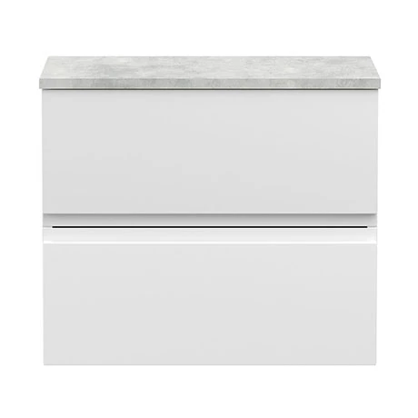 Hudson Reed Urban 600mm Satin White Vanity Unit - Wall Hung 2 Drawer Unit with Grey Worktop Hudson Reed Urban 600mm Satin White Vanity Unit - Wall Hung 2 Drawer Unit With Grey Worktop -Hudson Reed Shop URB104LBG P