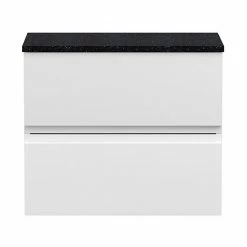 Hudson Reed Urban 600mm Satin White Vanity Unit - Wall Hung 2 Drawer Unit With Black Worktop