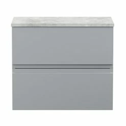Hudson Reed Urban 600mm Satin Grey Vanity Unit - Wall Hung 2 Drawer Unit With Grey Worktop