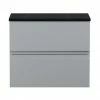 Hudson Reed Urban 600mm Satin Grey Vanity Unit - Wall Hung 2 Drawer Unit With Black Worktop -Hudson Reed Shop URB204LSB P