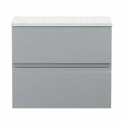 Hudson Reed Urban 600mm Satin Grey Vanity Unit - Wall Hung 2 Drawer Unit With White Worktop