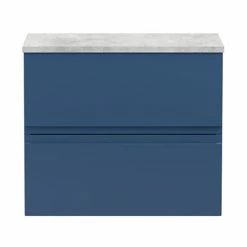 Hudson Reed Urban 600mm Satin Blue Vanity Unit - Wall Hung 2 Drawer Unit With Grey Worktop