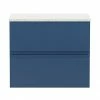 Hudson Reed Urban 600mm Satin Blue Vanity Unit - Wall Hung 2 Drawer Unit With White Worktop