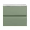 Hudson Reed Urban 600mm Satin Green Vanity Unit - Wall Hung 2 Drawer Unit With Grey Worktop -Hudson Reed Shop URB804LBG m