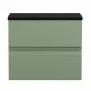 Hudson Reed Urban 600mm Satin Green Vanity Unit - Wall Hung 2 Drawer Unit With Black Worktop -Hudson Reed Shop URB804LSB0 m