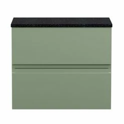 Hudson Reed Urban 600mm Satin Green Vanity Unit - Wall Hung 2 Drawer Unit With Black Worktop