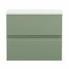 Hudson Reed Urban 600mm Satin Green Vanity Unit - Wall Hung 2 Drawer Unit With White Worktop -Hudson Reed Shop URB804LSW m