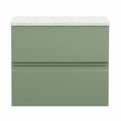 Hudson Reed Urban 600mm Satin Green Vanity Unit - Wall Hung 2 Drawer Unit With White Worktop